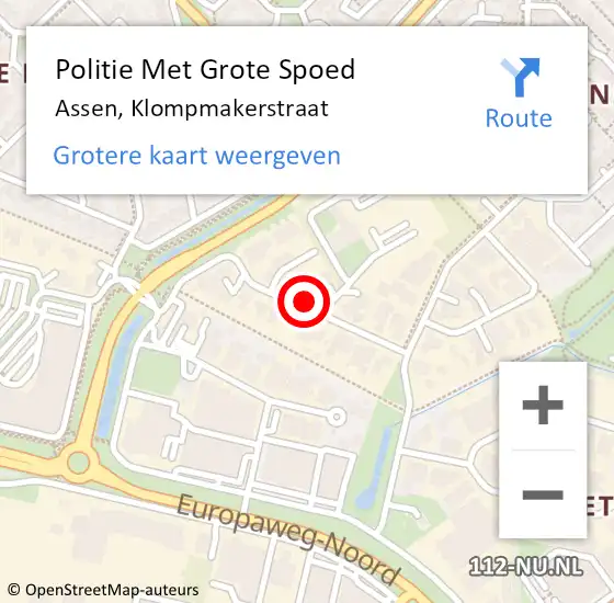 Locatie op kaart van de 112 melding: Politie Met Grote Spoed Naar Assen, Klompmakerstraat op 1 oktober 2024 14:17