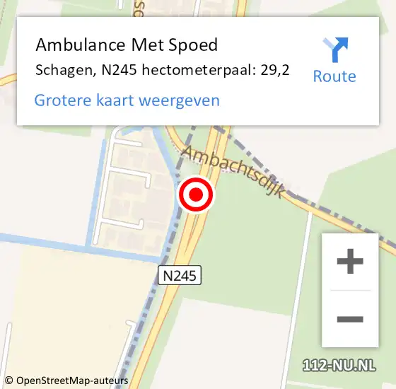 Locatie op kaart van de 112 melding: Ambulance Met Spoed Naar Schagen, N245 hectometerpaal: 29,2 op 1 oktober 2024 14:21