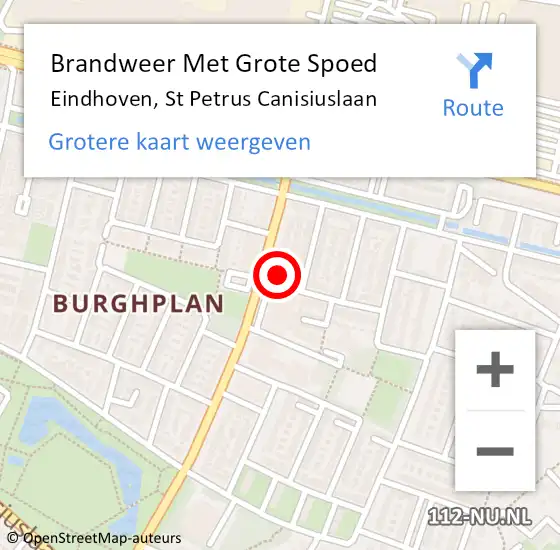 Locatie op kaart van de 112 melding: Brandweer Met Grote Spoed Naar Eindhoven, St Petrus Canisiuslaan op 1 oktober 2024 15:28