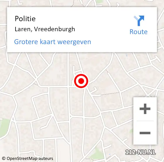 Locatie op kaart van de 112 melding: Politie Laren, Vreedenburgh op 1 oktober 2024 15:55