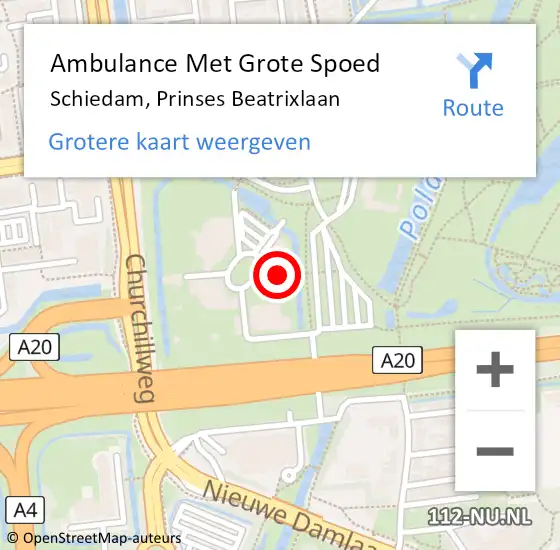 Locatie op kaart van de 112 melding: Ambulance Met Grote Spoed Naar Schiedam, Prinses Beatrixlaan op 1 oktober 2024 15:57