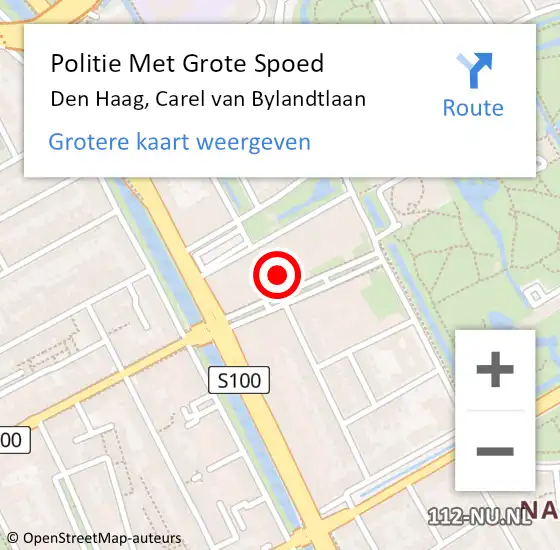 Locatie op kaart van de 112 melding: Politie Met Grote Spoed Naar Den Haag, Carel van Bylandtlaan op 1 oktober 2024 16:05