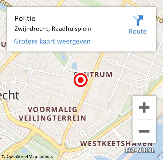 Locatie op kaart van de 112 melding: Politie Zwijndrecht, Raadhuisplein op 1 oktober 2024 16:16