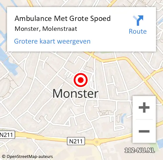 Locatie op kaart van de 112 melding: Ambulance Met Grote Spoed Naar Monster, Molenstraat op 1 oktober 2024 16:20