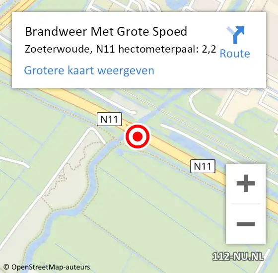 Locatie op kaart van de 112 melding: Brandweer Met Grote Spoed Naar Zoeterwoude, N11 hectometerpaal: 2,2 op 1 oktober 2024 16:31