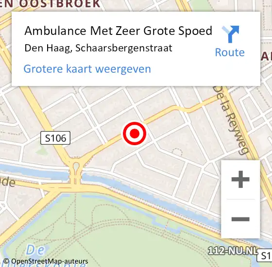 Locatie op kaart van de 112 melding: Ambulance Met Zeer Grote Spoed Naar Den Haag, Schaarsbergenstraat op 1 oktober 2024 16:36