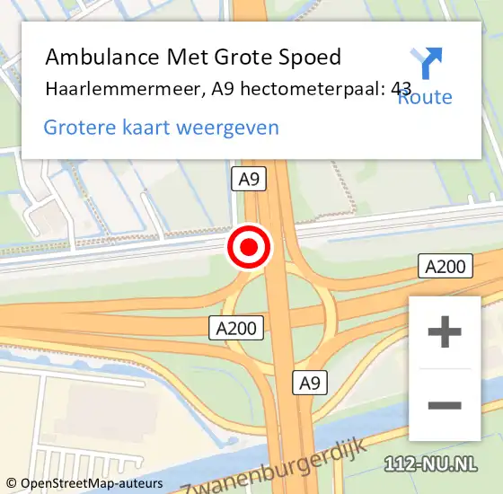 Locatie op kaart van de 112 melding: Ambulance Met Grote Spoed Naar Haarlemmermeer, A9 hectometerpaal: 43 op 1 oktober 2024 16:47