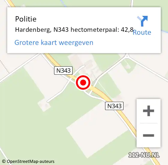 Locatie op kaart van de 112 melding: Politie Hardenberg, N343 hectometerpaal: 42,8 op 1 oktober 2024 16:59