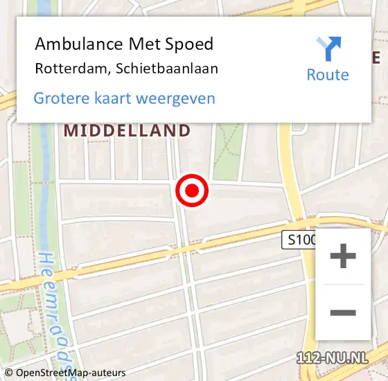 Locatie op kaart van de 112 melding: Ambulance Met Spoed Naar Rotterdam, Schietbaanlaan op 1 oktober 2024 17:03