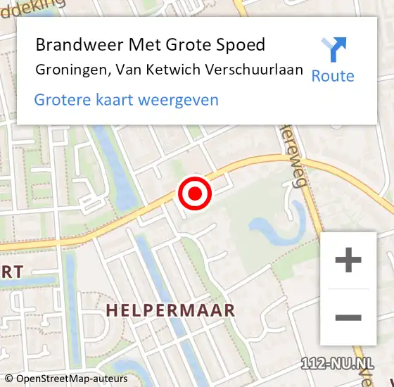 Locatie op kaart van de 112 melding: Brandweer Met Grote Spoed Naar Groningen, Van Ketwich Verschuurlaan op 1 oktober 2024 17:05