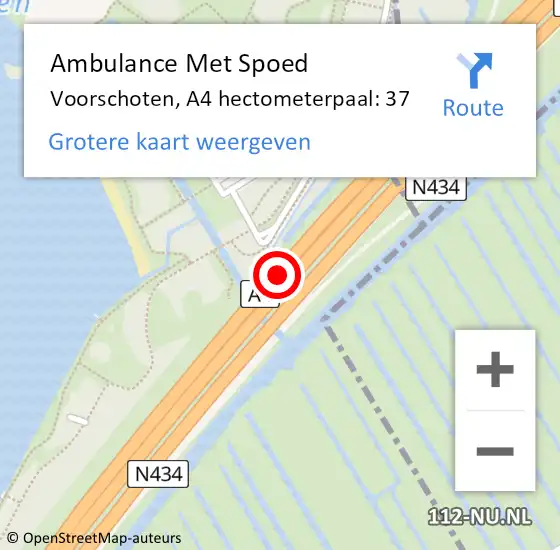 Locatie op kaart van de 112 melding: Ambulance Met Spoed Naar Voorschoten, A4 hectometerpaal: 37 op 1 oktober 2024 17:08