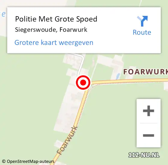 Locatie op kaart van de 112 melding: Politie Met Grote Spoed Naar Siegerswoude, Foarwurk op 1 oktober 2024 17:08