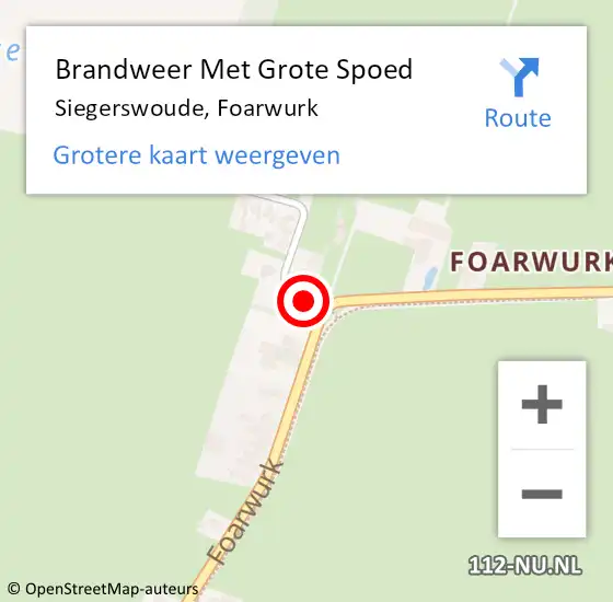 Locatie op kaart van de 112 melding: Brandweer Met Grote Spoed Naar Siegerswoude, Foarwurk op 1 oktober 2024 17:09