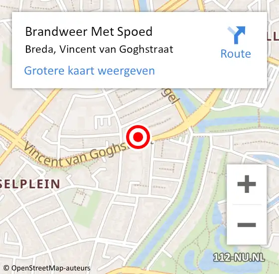 Locatie op kaart van de 112 melding: Brandweer Met Spoed Naar Breda, Vincent van Goghstraat op 1 oktober 2024 17:15