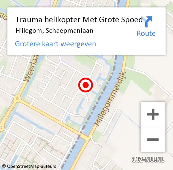 Locatie op kaart van de 112 melding: Trauma helikopter Met Grote Spoed Naar Hillegom, Schaepmanlaan op 1 oktober 2024 17:38