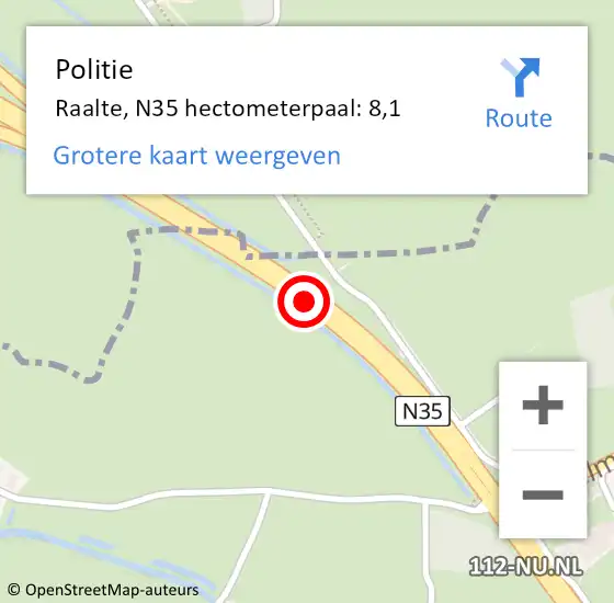 Locatie op kaart van de 112 melding: Politie Raalte, N35 hectometerpaal: 8,1 op 1 oktober 2024 18:00