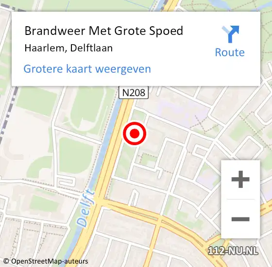 Locatie op kaart van de 112 melding: Brandweer Met Grote Spoed Naar Haarlem, Delftlaan op 1 oktober 2024 18:17