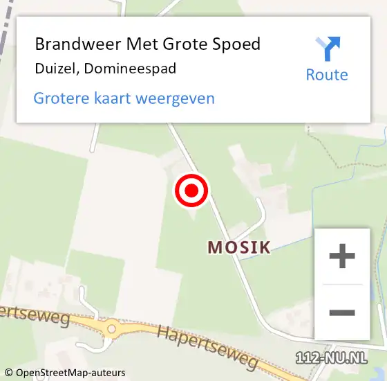 Locatie op kaart van de 112 melding: Brandweer Met Grote Spoed Naar Duizel, Domineespad op 1 oktober 2024 18:22