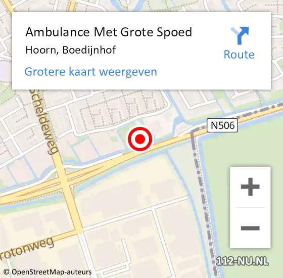 Locatie op kaart van de 112 melding: Ambulance Met Grote Spoed Naar Hoorn, Boedijnhof op 1 oktober 2024 18:28