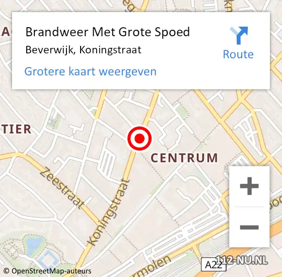 Locatie op kaart van de 112 melding: Brandweer Met Grote Spoed Naar Beverwijk, Koningstraat op 1 oktober 2024 18:43