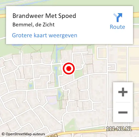 Locatie op kaart van de 112 melding: Brandweer Met Spoed Naar Bemmel, de Zicht op 1 oktober 2024 19:02