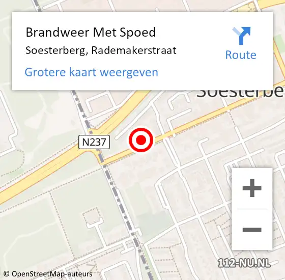 Locatie op kaart van de 112 melding: Brandweer Met Spoed Naar Soesterberg, Rademakerstraat op 1 oktober 2024 19:17