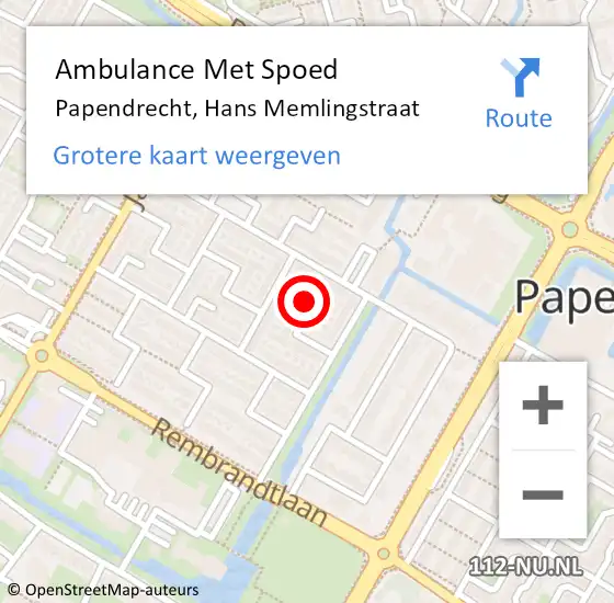 Locatie op kaart van de 112 melding: Ambulance Met Spoed Naar Papendrecht, Hans Memlingstraat op 1 oktober 2024 19:28