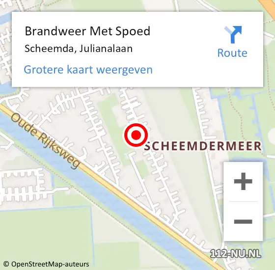 Locatie op kaart van de 112 melding: Brandweer Met Spoed Naar Scheemda, Julianalaan op 1 oktober 2024 19:28