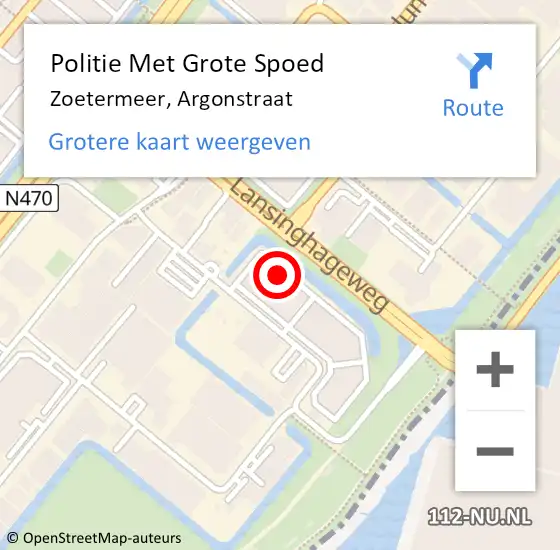 Locatie op kaart van de 112 melding: Politie Met Grote Spoed Naar Zoetermeer, Argonstraat op 1 oktober 2024 19:41