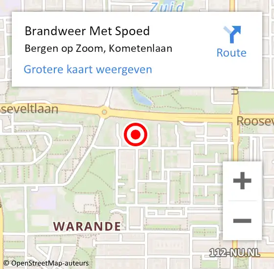 Locatie op kaart van de 112 melding: Brandweer Met Spoed Naar Bergen op Zoom, Kometenlaan op 1 oktober 2024 19:53