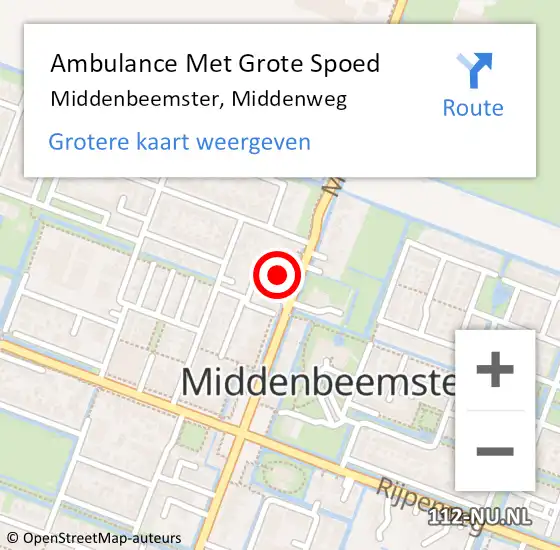 Locatie op kaart van de 112 melding: Ambulance Met Grote Spoed Naar Middenbeemster, Middenweg op 1 oktober 2024 19:55