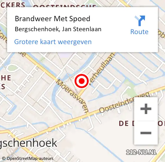 Locatie op kaart van de 112 melding: Brandweer Met Spoed Naar Bergschenhoek, Jan Steenlaan op 1 oktober 2024 20:02