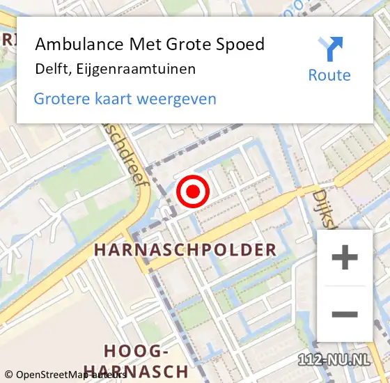 Locatie op kaart van de 112 melding: Ambulance Met Grote Spoed Naar Delft, Eijgenraamtuinen op 1 oktober 2024 21:02