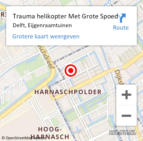 Locatie op kaart van de 112 melding: Trauma helikopter Met Grote Spoed Naar Delft, Eijgenraamtuinen op 1 oktober 2024 21:05