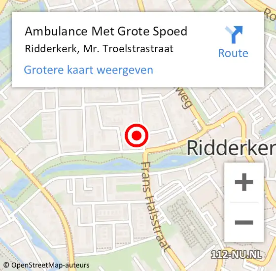 Locatie op kaart van de 112 melding: Ambulance Met Grote Spoed Naar Ridderkerk, Mr. Troelstrastraat op 1 oktober 2024 21:35