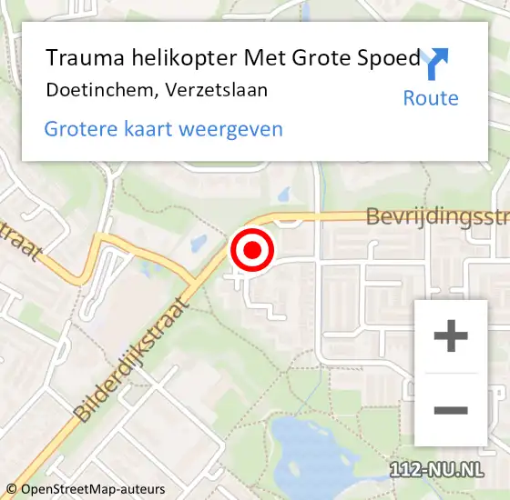 Locatie op kaart van de 112 melding: Trauma helikopter Met Grote Spoed Naar Doetinchem, Verzetslaan op 1 oktober 2024 22:06