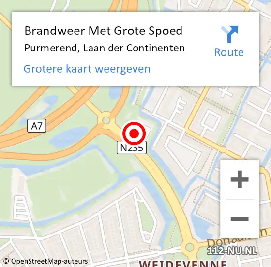 Locatie op kaart van de 112 melding: Brandweer Met Grote Spoed Naar Purmerend, Laan der Continenten op 1 oktober 2024 22:17