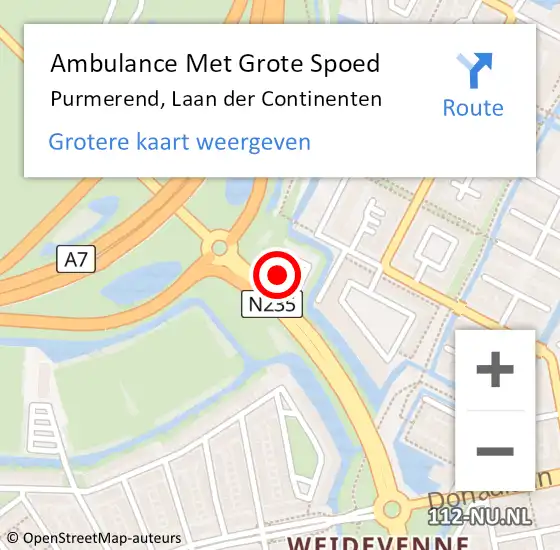 Locatie op kaart van de 112 melding: Ambulance Met Grote Spoed Naar Purmerend, Laan der Continenten op 1 oktober 2024 22:25