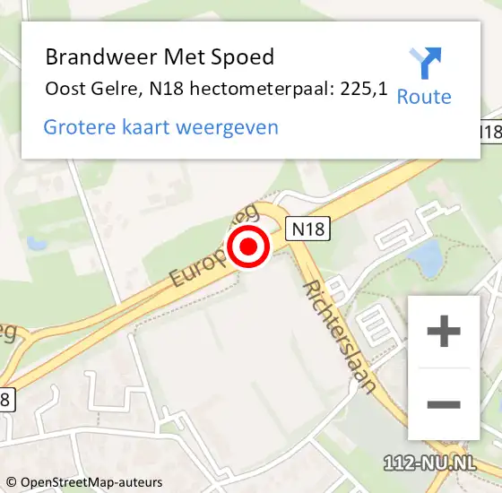 Locatie op kaart van de 112 melding: Brandweer Met Spoed Naar Oost Gelre, N18 hectometerpaal: 225,1 op 1 oktober 2024 22:38