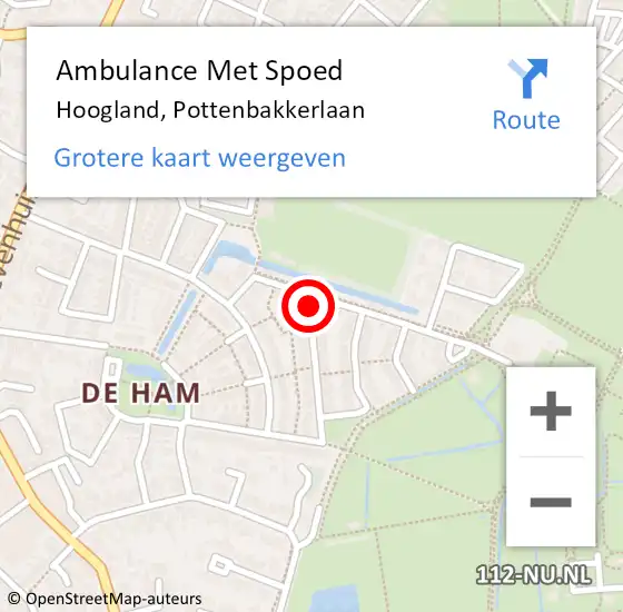 Locatie op kaart van de 112 melding: Ambulance Met Spoed Naar Hoogland, Pottenbakkerlaan op 21 oktober 2014 23:45