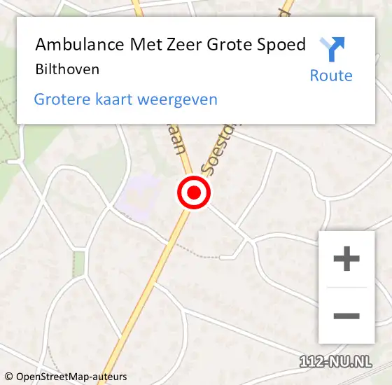 Locatie op kaart van de 112 melding: Ambulance Met Zeer Grote Spoed Naar Bilthoven op 1 oktober 2024 22:52