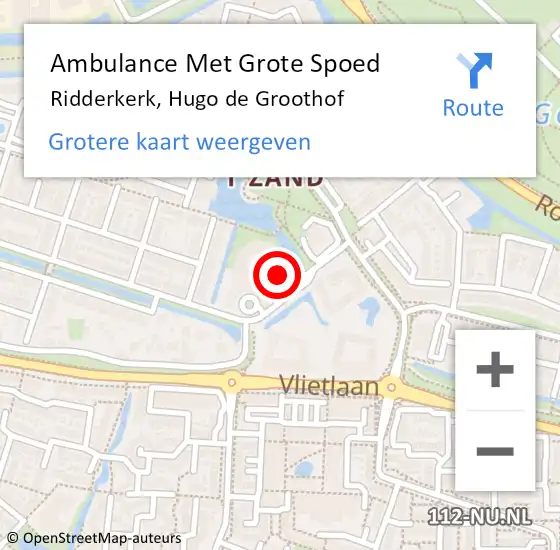 Locatie op kaart van de 112 melding: Ambulance Met Grote Spoed Naar Ridderkerk, Hugo de Groothof op 1 oktober 2024 22:56