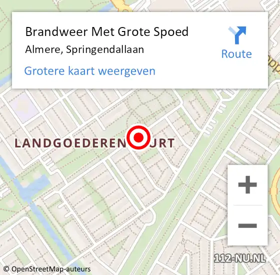 Locatie op kaart van de 112 melding: Brandweer Met Grote Spoed Naar Almere, Springendallaan op 1 oktober 2024 23:02