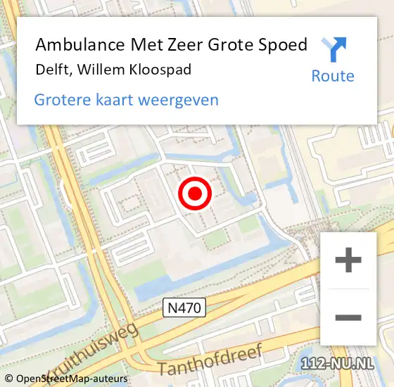 Locatie op kaart van de 112 melding: Ambulance Met Zeer Grote Spoed Naar Delft, Willem Kloospad op 1 oktober 2024 23:48