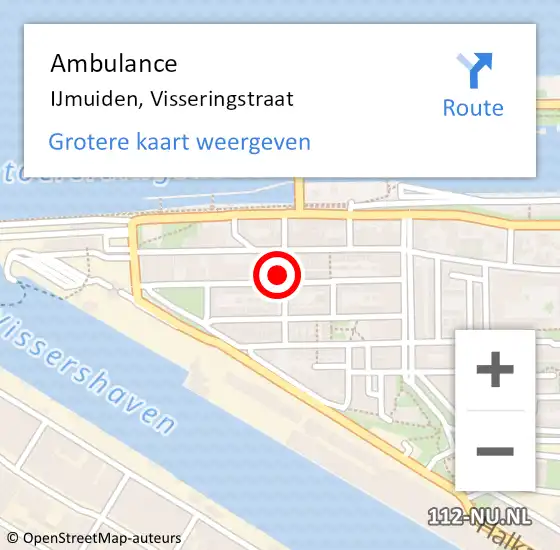 Locatie op kaart van de 112 melding: Ambulance IJmuiden, Visseringstraat op 1 oktober 2024 23:49