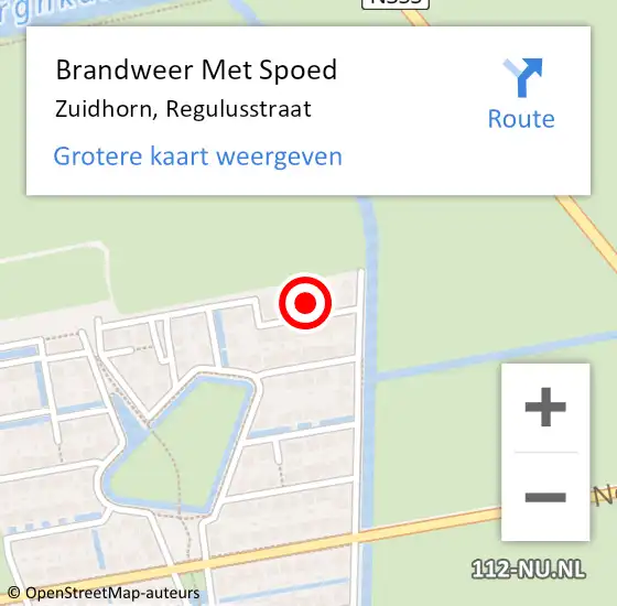 Locatie op kaart van de 112 melding: Brandweer Met Spoed Naar Zuidhorn, Regulusstraat op 2 oktober 2024 00:57