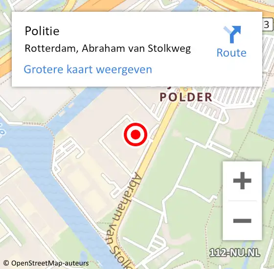 Locatie op kaart van de 112 melding: Politie Rotterdam, Abraham van Stolkweg op 2 oktober 2024 01:54