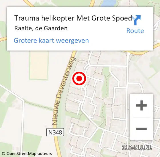 Locatie op kaart van de 112 melding: Trauma helikopter Met Grote Spoed Naar Raalte, de Gaarden op 2 oktober 2024 03:40