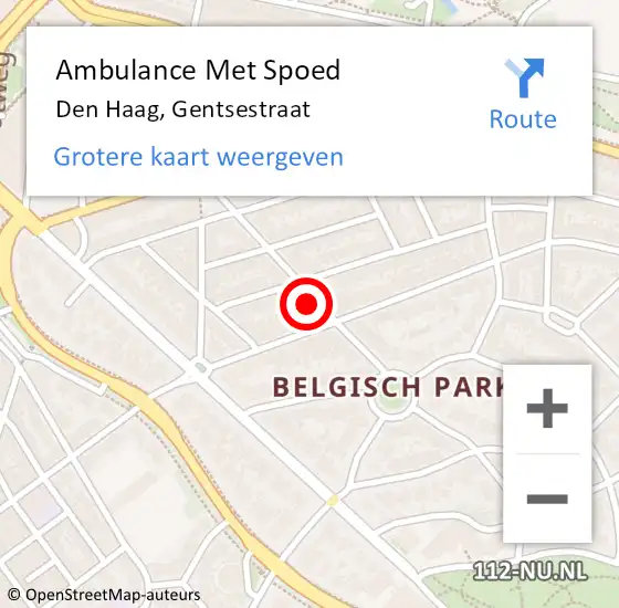 Locatie op kaart van de 112 melding: Ambulance Met Spoed Naar Den Haag, Gentsestraat op 2 oktober 2024 03:43