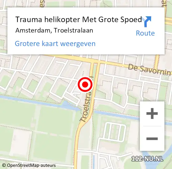 Locatie op kaart van de 112 melding: Trauma helikopter Met Grote Spoed Naar Amsterdam, Troelstralaan op 2 oktober 2024 04:06